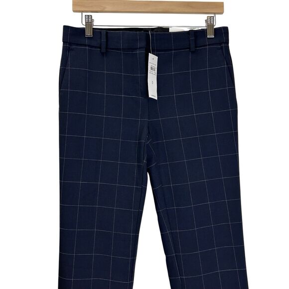 NEW Ann Taylor The Straight Pant Window Pane Pattern Dark Navy Size 0 - Picture 1 of 10